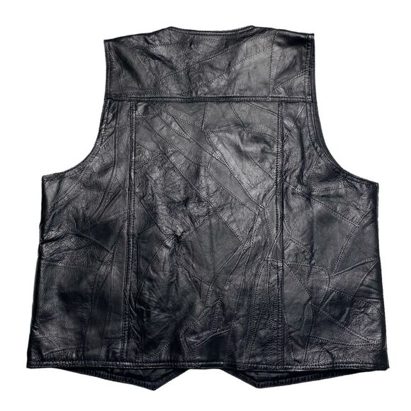 Genuine Leather Patchwork Biker Vest Black Sz 3X - Picture 4 of 15